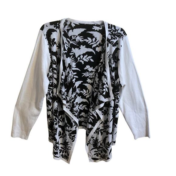Cascading Open Cardigan Black & White Floral Pattern Size 3X (20-22) - Picture 8 of 8